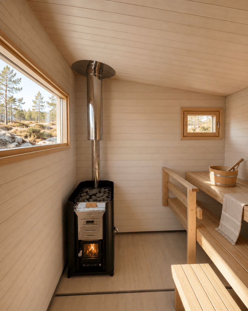 Havainnekuva Luoto Majoitustilallisen Saunan sauna- ja pukuhuonetilasta